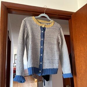 Blue and Cream Women's Sweater